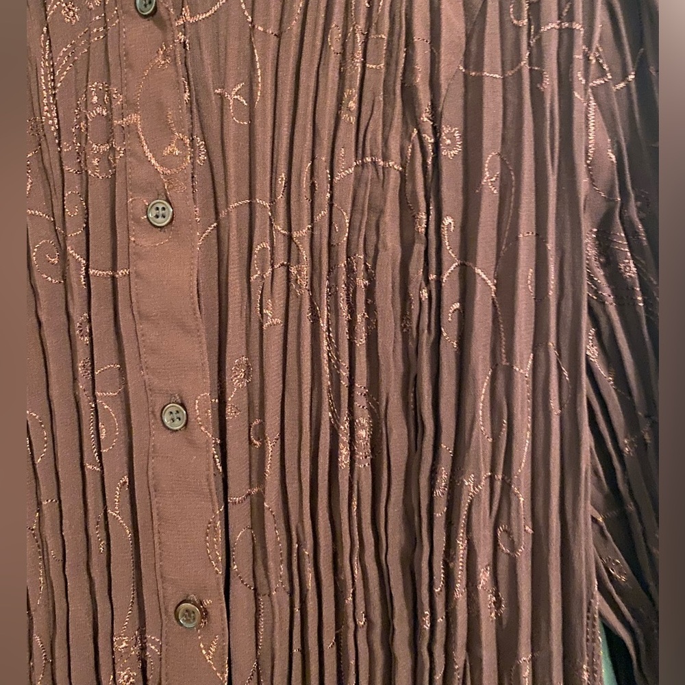 East 5th Pleated Burgundy Button Down Top - Picture 5 of 5